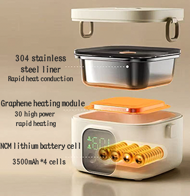 파스터라이제이션 전기 가열 된 점심 상자 USB 전원, 500ml 304 스테인레스 스틸 식품 난방 용기, 다 온도 제어
