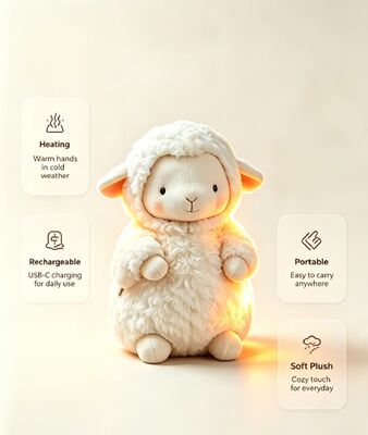귀여운 양 모양 USB 전원 온열 패드, 3단계 40-60℃ 온도 조절, 부드러운 피부 친화적 폴리에스터, 가정 일상 사용을 위한 어린이 안전, 6-8시간 사용 가능한 휴대용 이동 중 손 난로