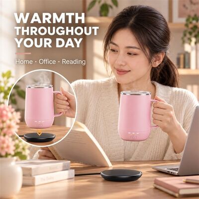 Wireless Charging Heated Mug, Multiple Temperature Settings with One-Button Control, Rechargeable Cordless Coffee Cup with Stainless Steel Liner, Custom Color Logo and Packaging