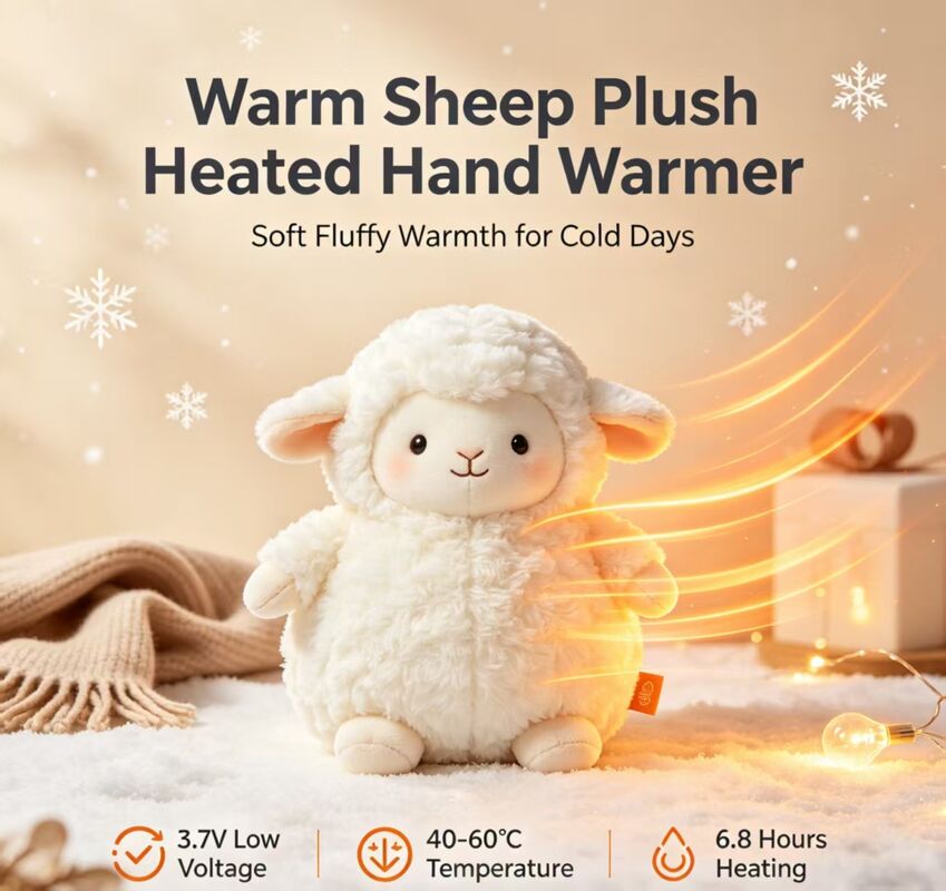 따뜻한 양 충전식 손난로, 3단계 40-50-60℃ 조절 온도, 6-8시간 지속 휴대용 포켓 히터, 실내외 사용을 위한 폴리에스터 섬유 겨울 난방 선물